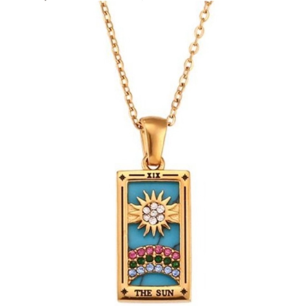 NEW 14K Gold Anthropologie Sun Tarot Card Pendant Necklace